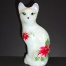Fenton Glass Opal Iridized Christmas Poinsettia Stylized Cat Figurine Ltd Ed 125