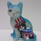 Fenton Glass Americana Patriotic Tuxedo Kitty Sitting Cat Ltd Ed 45 FAGCA Easton