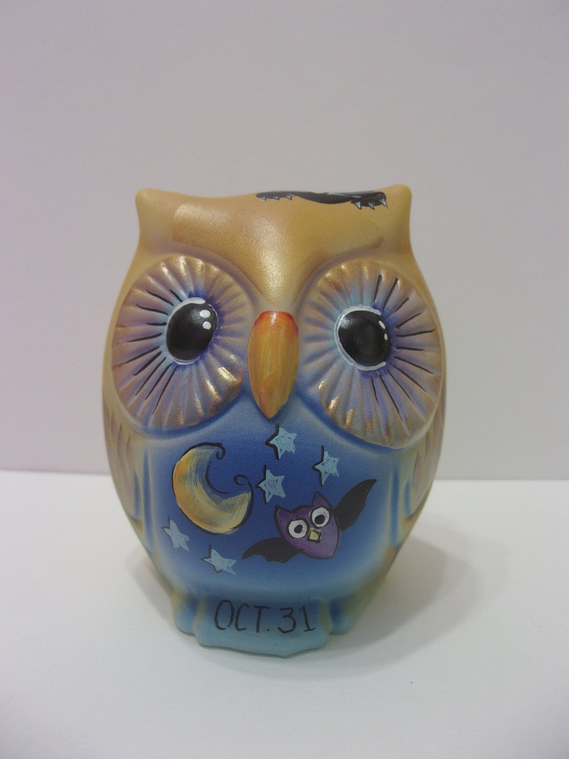 Fenton Glass October 31 Halloween Owl Figurine w Black Cat Ltd Ed #6/39 K Barley
