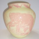 Fenton Glass Burmese Kelsey Murphy Cameo Sand Carved "Salmon Run" Bear Vase Ltd Ed #11/75