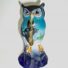 Fenton Glass Cobalt Blue Black Bear In Tree Owl Figurine Ltd Ed K Barley #34/55