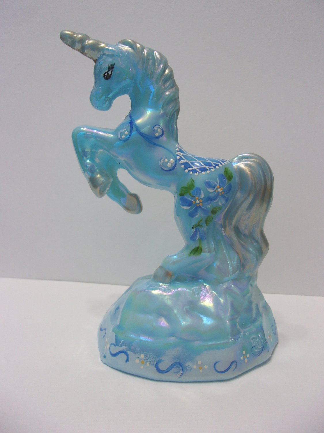 Fenton Glass Robin's Egg Blue Iridized Unicorn Figurine HP Ltd Ed NFGS F Burton