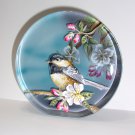 Fenton Glass Chickadee Bird Cherry Blossoms Jewel Paperweight Ltd Ed Spindler #1/23