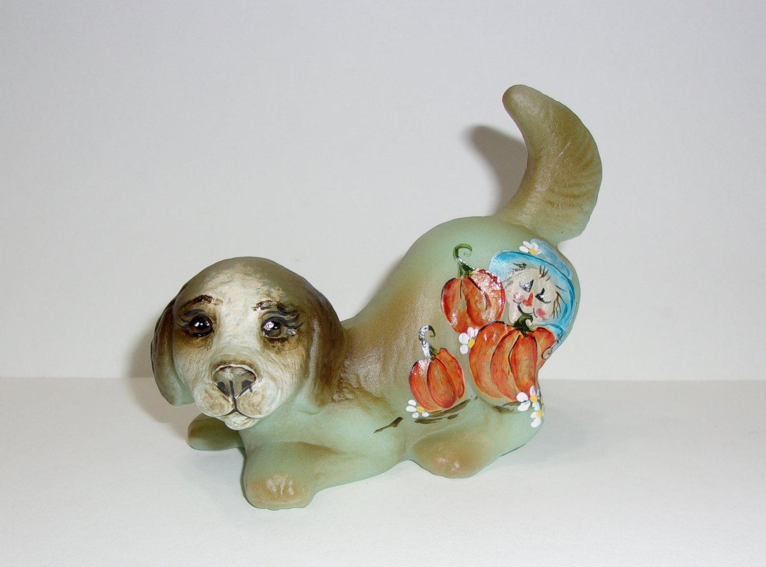 Fenton Glass Jadeite Scarecrow Halloween Puppy Dog Figurine Ltd Ed #5/27 Kibbe