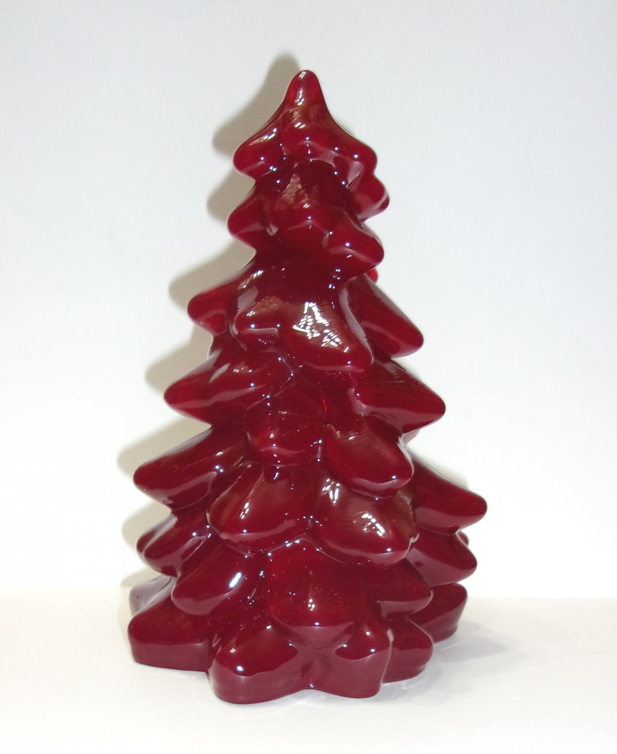 Mosser Glass Dark Ruby Red Large 8" Christmas Tree Figurine Holiday Made In USA