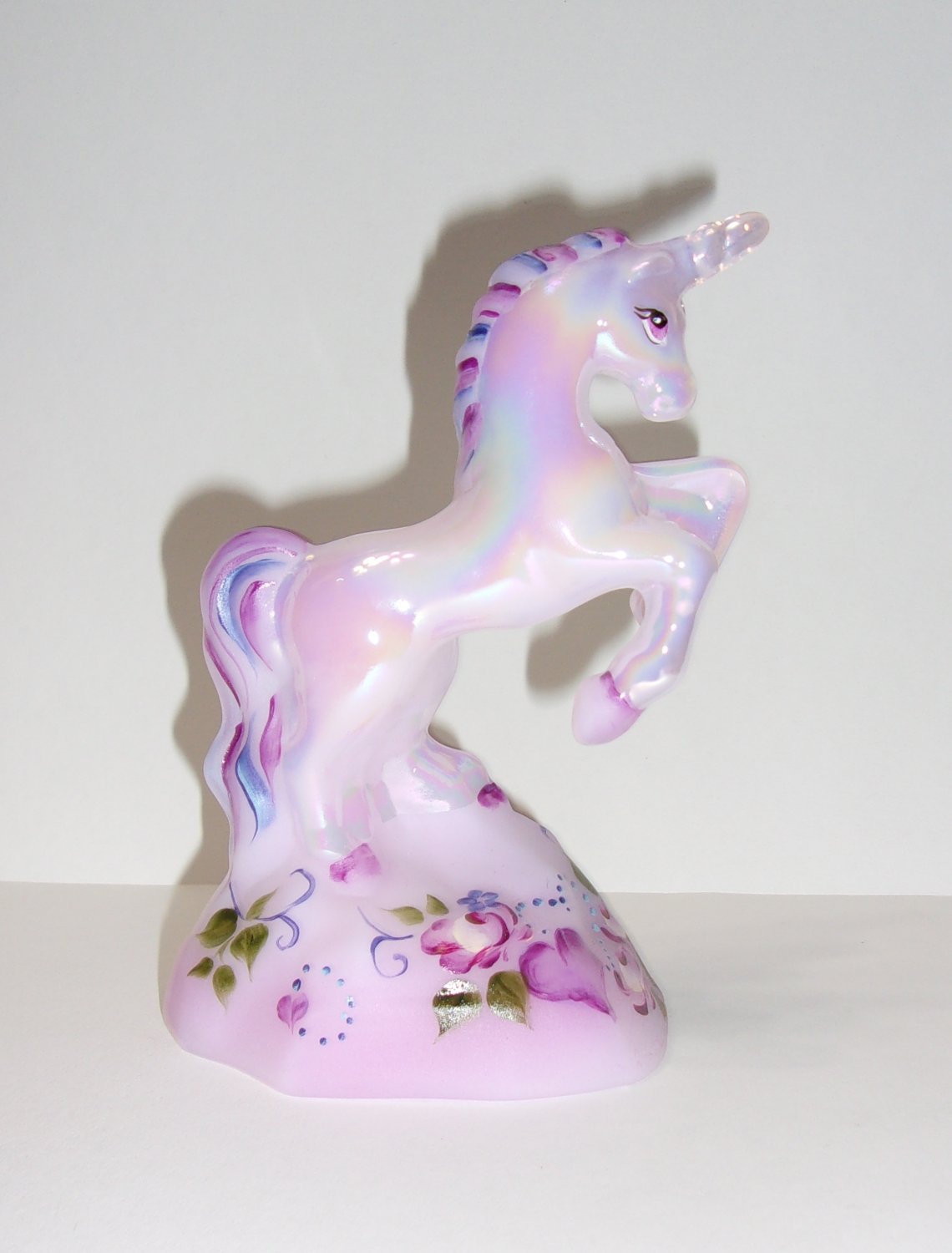 Fenton Glass Rosie Pink Carnival Hearts Unicorn Figurine Ltd Ed #7/66 M Kibbe
