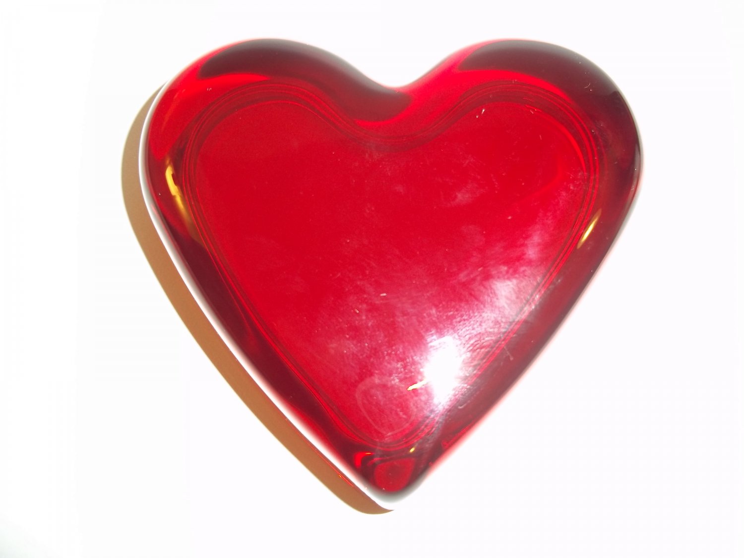Mosser Glass Ruby Red Heart Shaped Paperweight Valentine's Day Made In USA