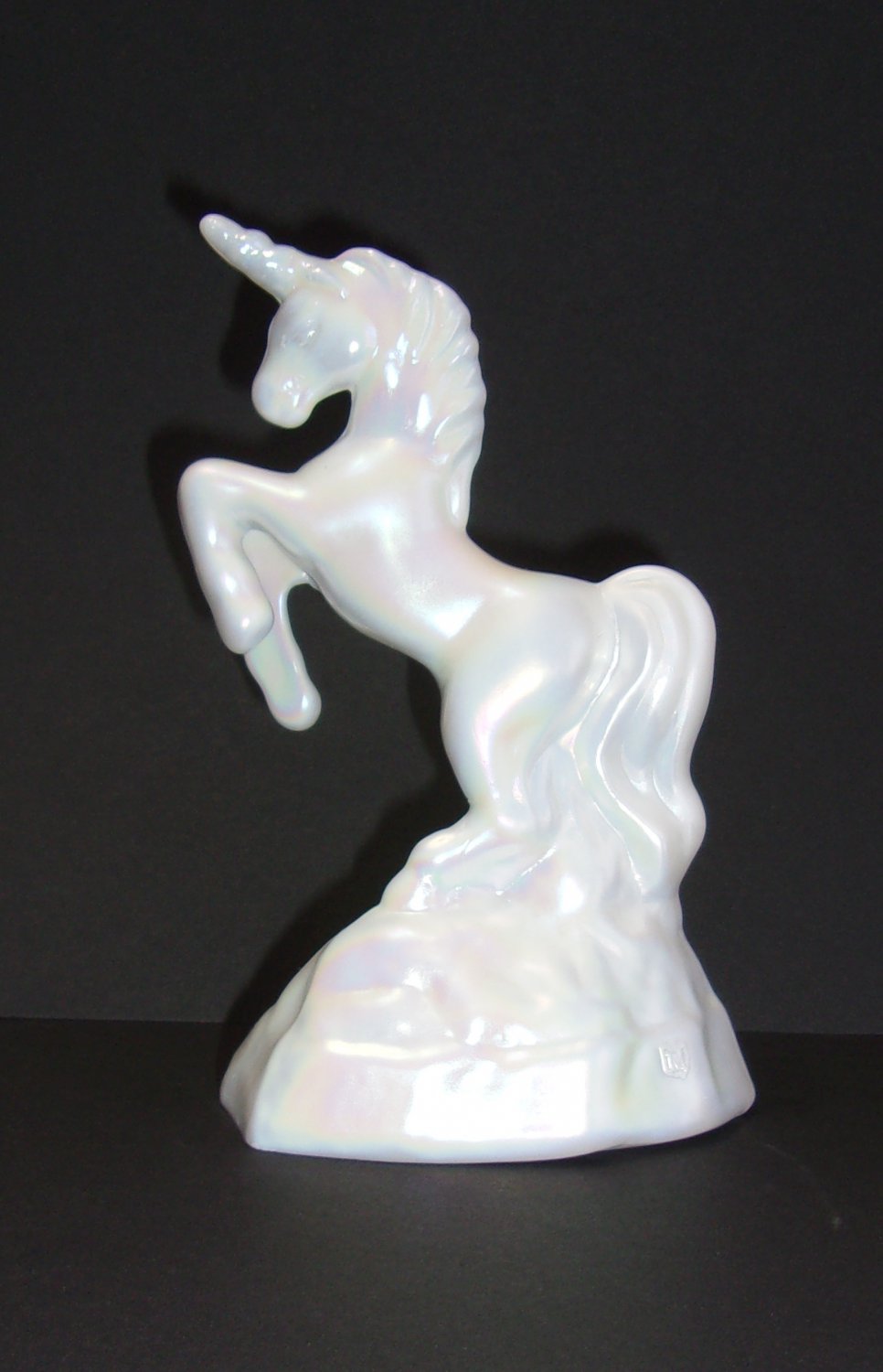 Mosser Glass Milk White Carnival Iridized Unicorn Figurine Former Fenton Mold