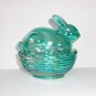 Mosser Glass Teal Carnival Easter Bunny Rabbit On Nest Basket Candy Dish Box!