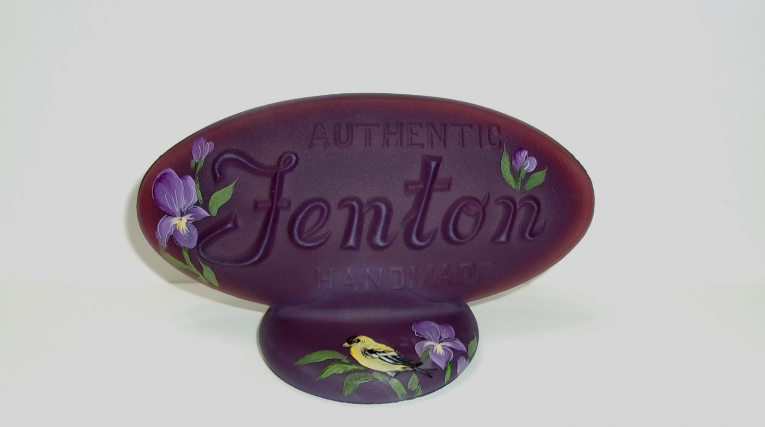 Fenton Glass Eggplant Purple Logo Display Sign HP Goldfinch Iris Ltd Ed ...