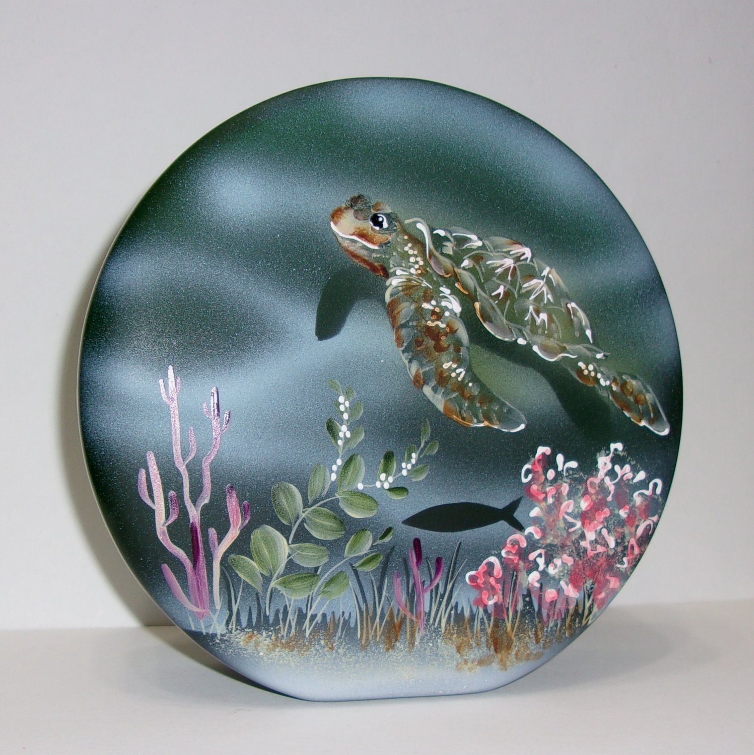 Fenton Glass Green Sea Turtle Ocean Seascape Paperweight Ltd Ed Spindler 1 of 20