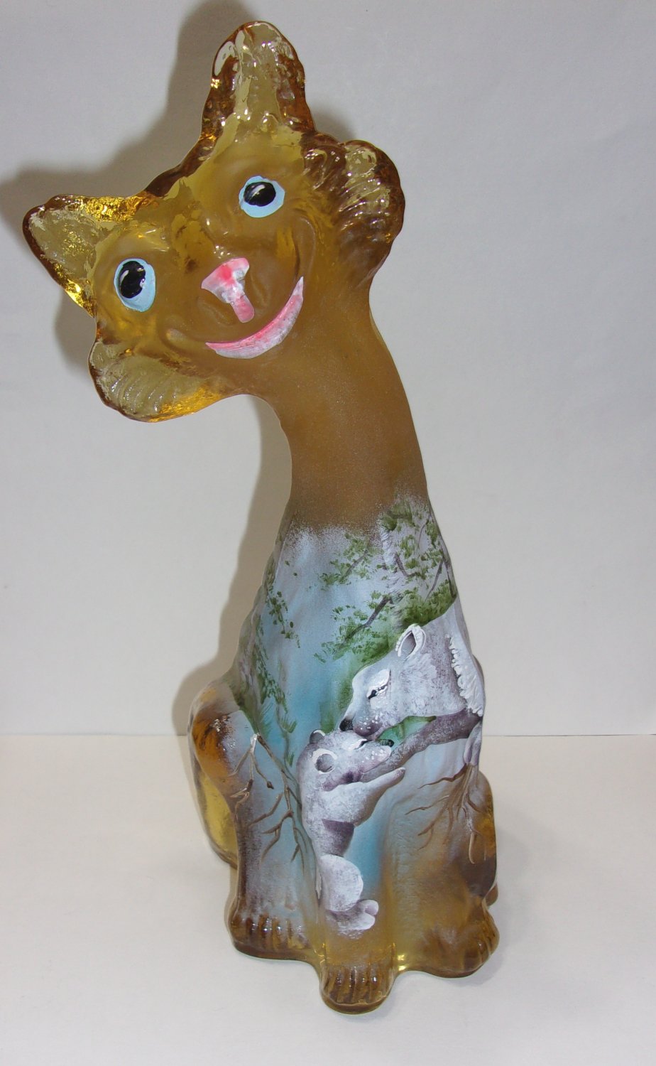 Fenton Glass Amber Polar Bear & Cub Alley Cat Figurine Ltd Ed #2/32 JK Spindler