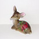 Fenton Glass Brown Fawn Deer Figurine w Cardinal Red Bird Ltd Ed #18/44 M Kibbe