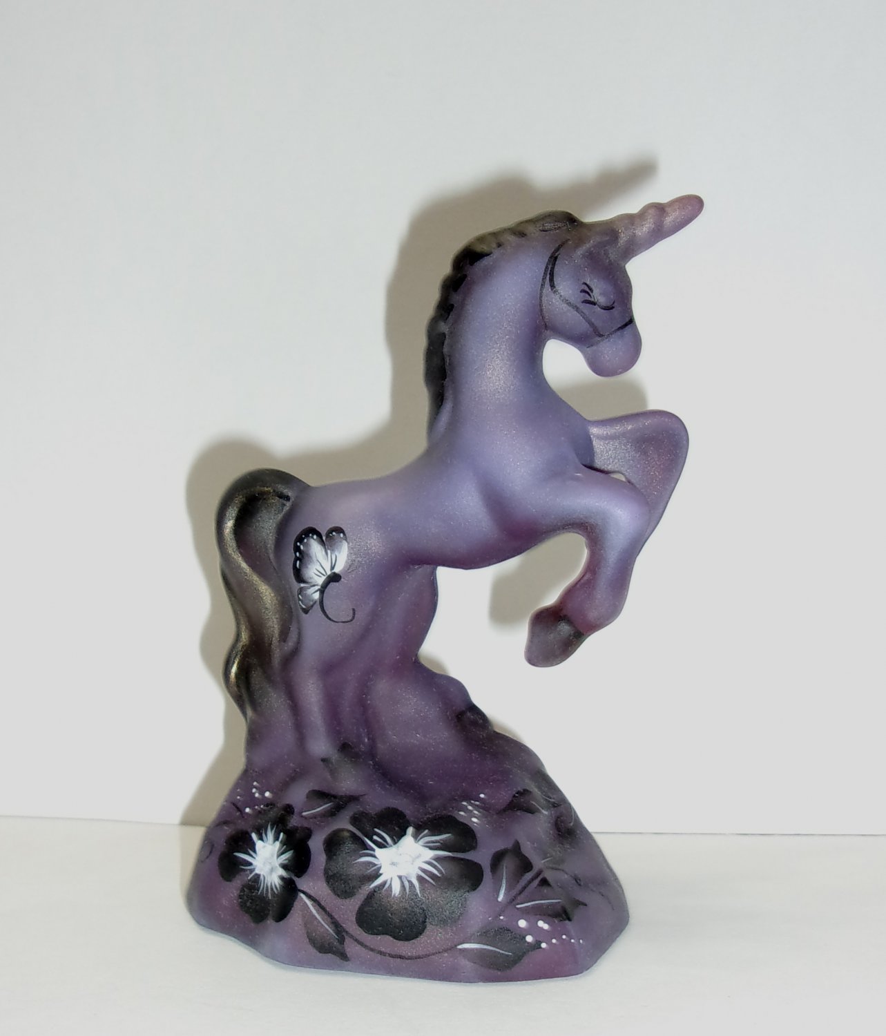 Fenton Glass Purple Satin Butterfly Noir Unicorn Figurine Ltd Ed #6/38 M Kibbe