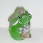 Fenton Glass OOAK Bunny Rabbit Green Satin Flower Basket Easter by Sunday Davis