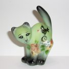 Fenton Glass Jadeite Pumpkins & Crow Halloween Scaredy Cat Figurine Ltd Ed #1/28