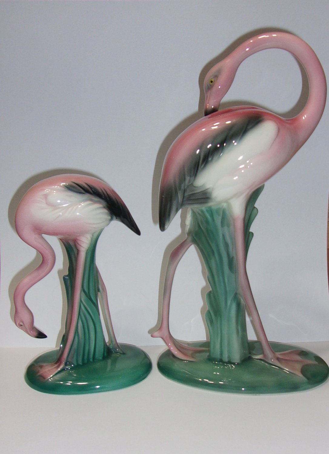 Pair of Will George California Pottery Pink Flamingo Figurines Preening Bending