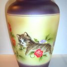 Fenton Glass Pussy Cat Pansies Flower Vase Tabby Very Ltd Ed GSE #2/11 M Kibbe
