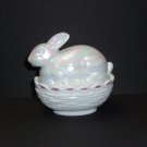 Mosser Glass Milk White Carnival Glossy Bunny Box Rabbit Covered Dish HP Detail