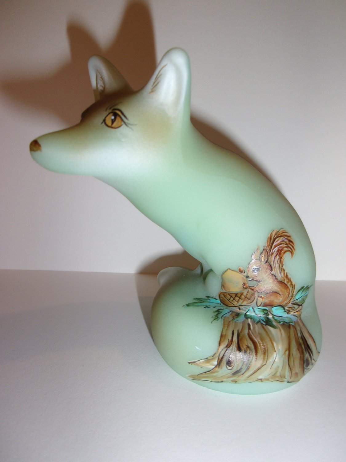 Fenton Glass Jadeite Jade Green Acorn Dream Squirrel Fox Figurine LE Kibbe #1/28