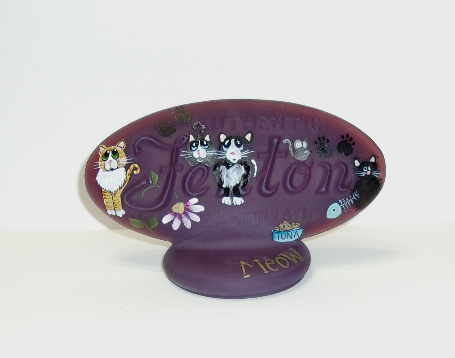 Fenton Glass Eggplant Purple Logo Display Sign MEOW Cat Kitten LE #18/54 Barley