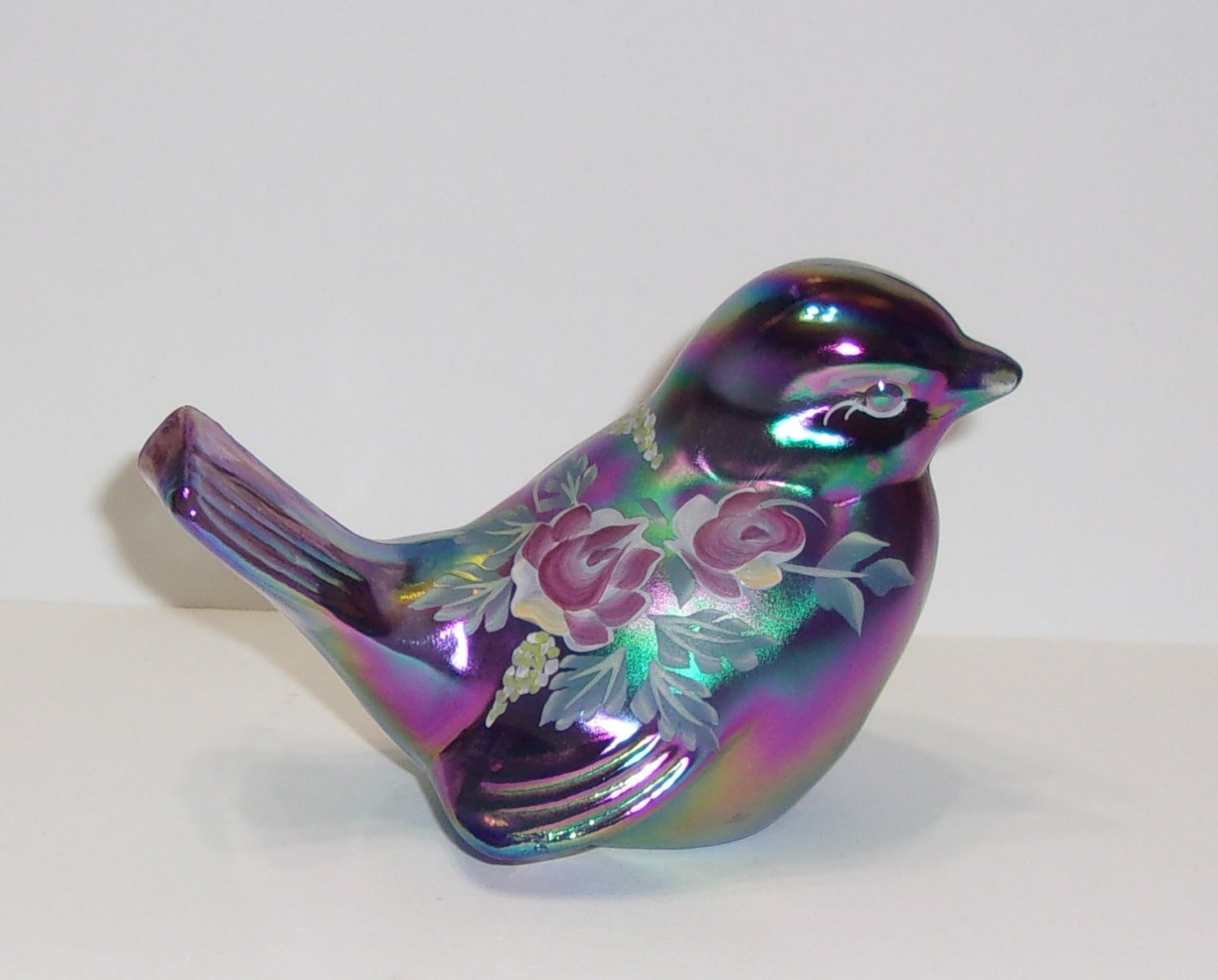 Fenton Glass Violet Carnival Roses Songbird Bird Family Signed Shelley 95th Anniversary