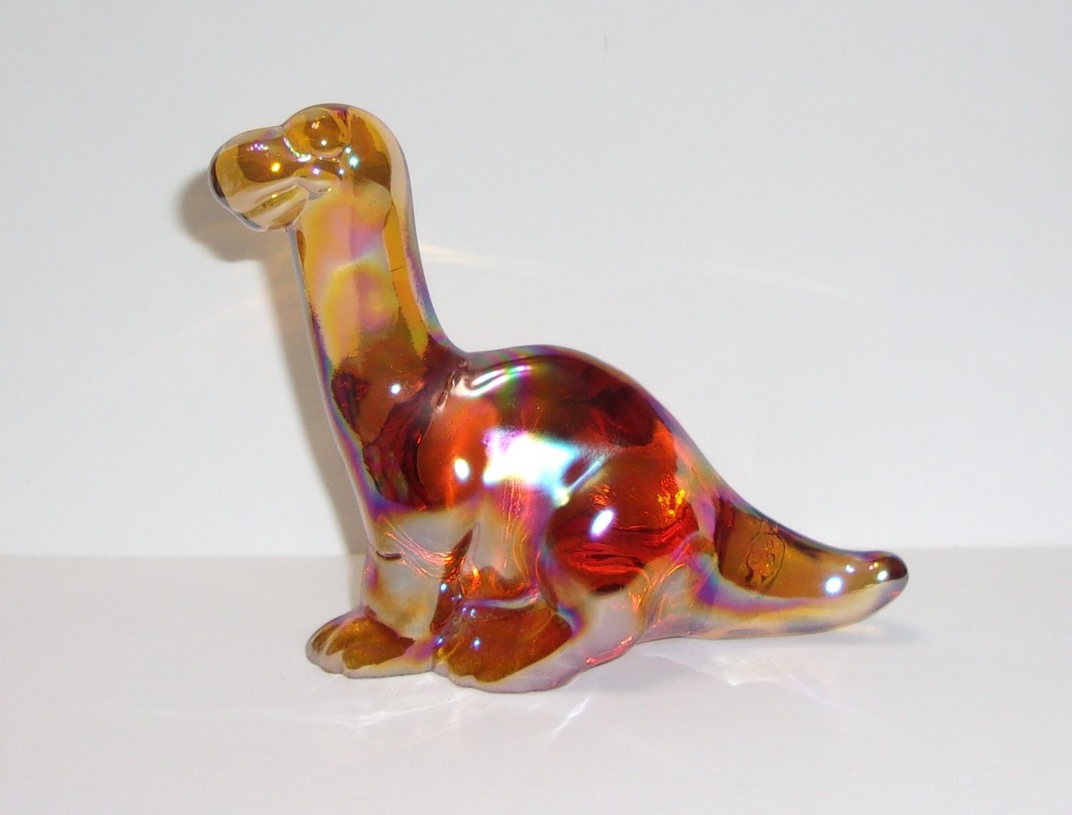 Fenton Glass Amber Carnival Dinosaur Figurine Mosser Made In USA