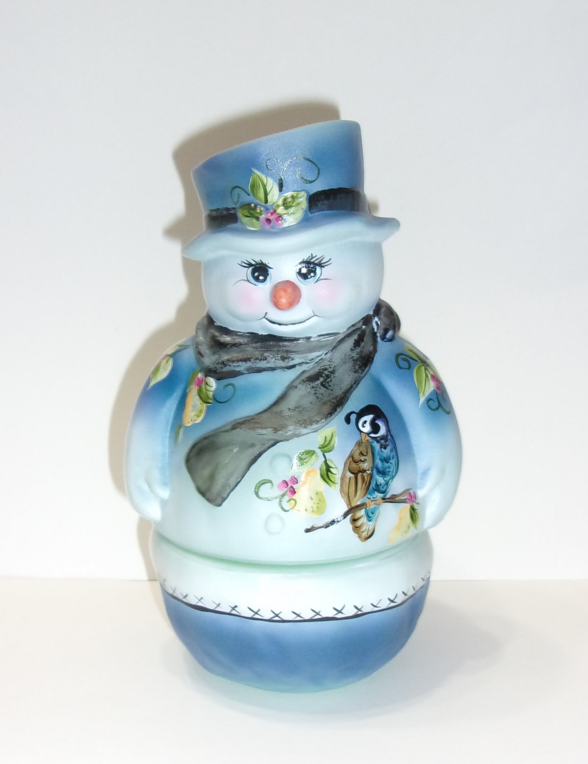 Fenton Glass Jadeite Partridge & Pears Snowman Fairy Light Ltd Ed #5/40 M Kibbe