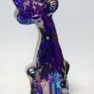 Fenton Glass Cobalt Blue Carnival Iridized Alley Cat Figurine by Mosser Glass