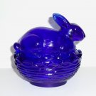 Mosser Glass Cobalt Blue Easter Bunny Rabbit Box Basket Candy Dish!