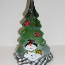 Fenton Glass Green Opal Snowman & Cardinals Christmas Tree Figurine Ltd Ed #21/23