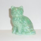 Mosser Handmade Glass Jadeite Green Carnival Persian Cat Kitten Figurine Paperweight