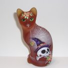 Fenton Glass Amber Halloween Skully Skeleton Stylized Cat Figurine Ltd Ed #46/53