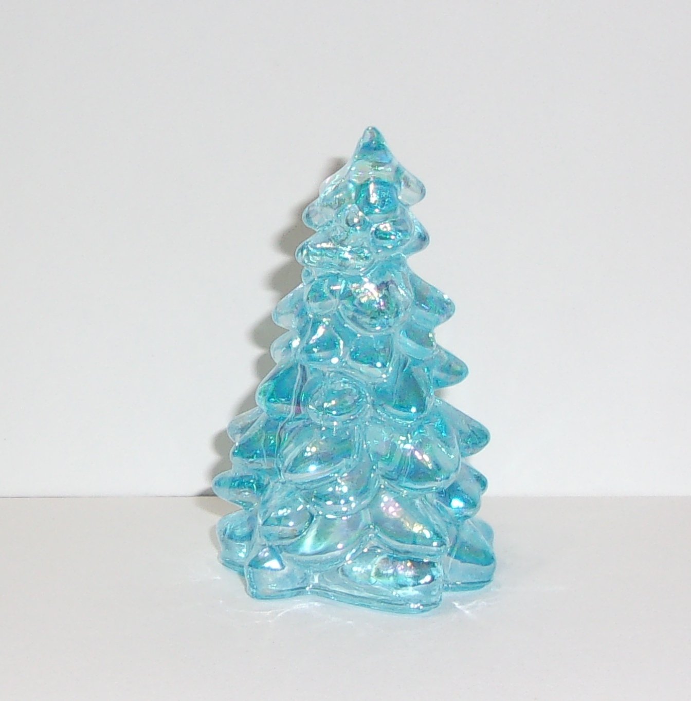 Mosser Glass Buffett Blue Carnival Mini Christmas Tree Figurine Made In USA