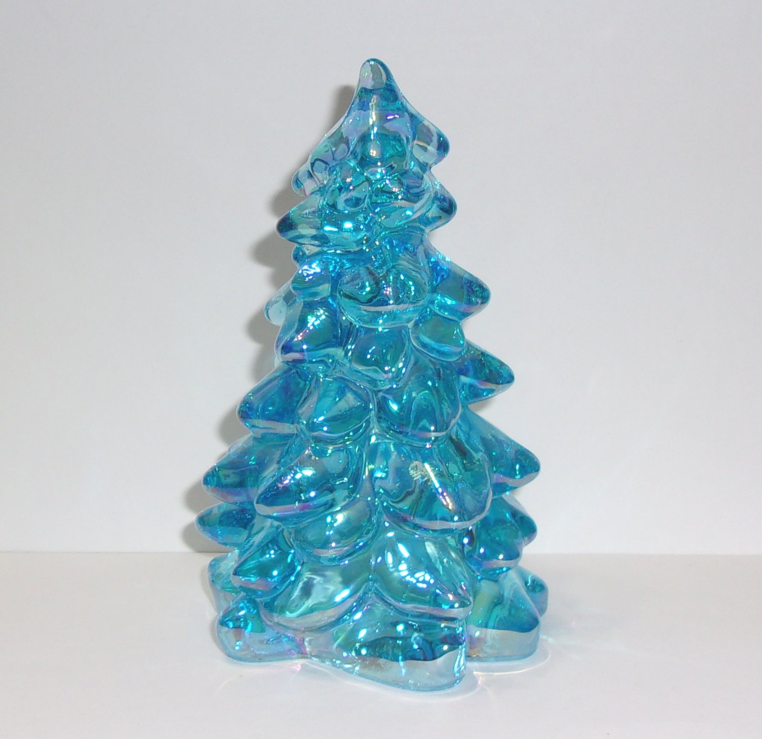 Mosser Glass Buffett Blue Carnival 5.5" Christmas Tree Figurine Made In USA!