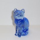 Mosser Glass Kimberlight Blue Periwinkle Sitting Cat Kitten Figurine Made In USA