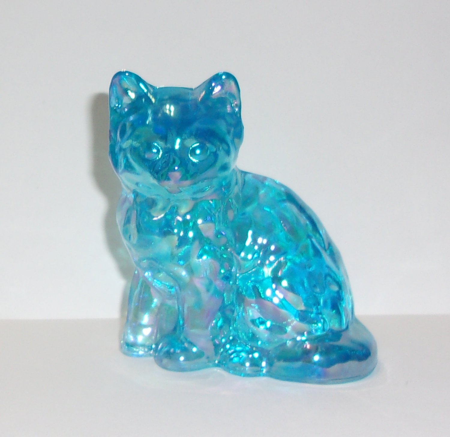 Mosser Glass Buffett Blue Carnival Persian Cat Kitten Figurine Made In USA