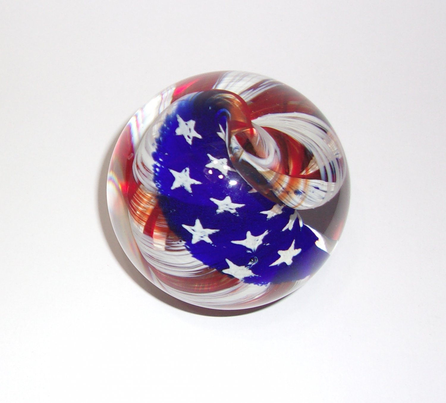 Wilkerson Glass Red White & Blue Stars & Stripes American Flag Paperweight