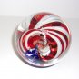 Wilkerson Glass Red White & Blue Stars & Stripes American Flag Paperweight