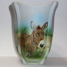 Fenton Glass Grey Marble Farmyard "Donkey" Square Panel Vase Ltd Ed #5/20 Kibbe