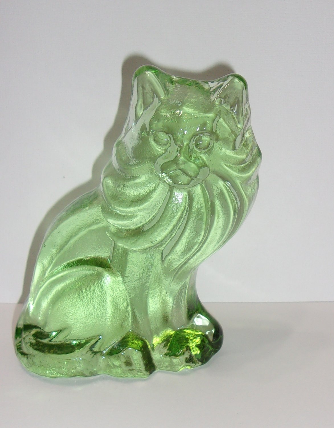 Wilkerson Glass Key Lime Green Cinder Cat Kitten Figurine Glows Pink