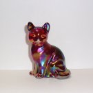 Fenton Glass Ruby Red Carnival Iridized Sitting Cat Figurine by Mosser Glass