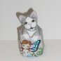 Fenton Glass Grey Cat In A Bag w Fiddle Head Fairy Ltd Ed #6/12 CC Hardman
