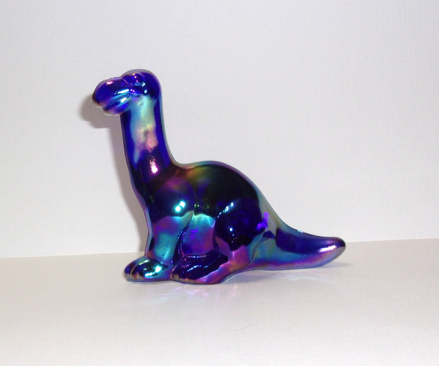 Fenton Glass Cobalt Blue Carnival Iridized Dinosaur Figurine Mosser Made In USA