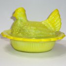 Westmoreland Glass Mold Dandelion Yellow 6.5" Hen on Nest UV Glow by Mosser