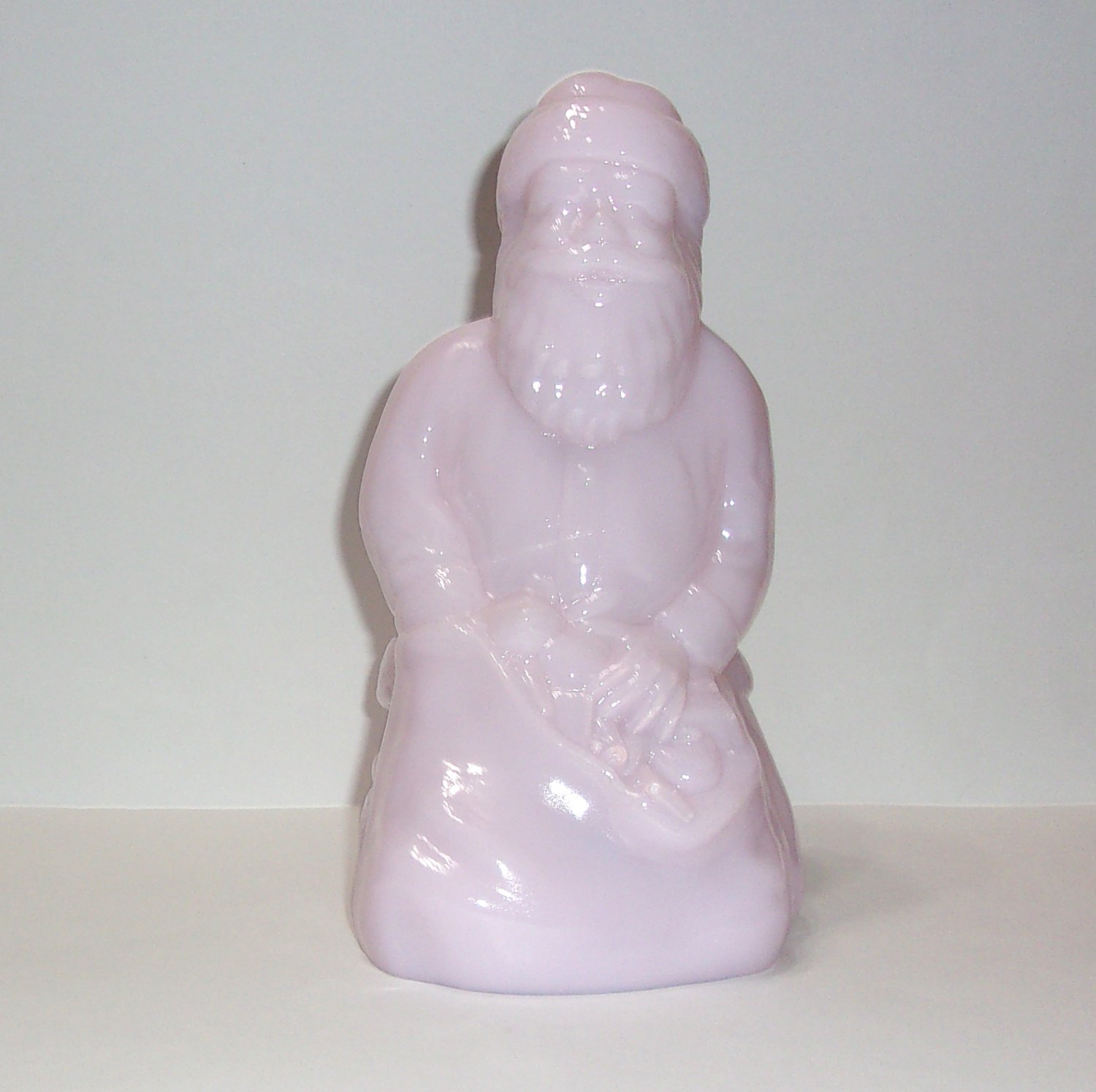 Mosser Glass Crown Tuscan Pink Kneeling Santa Claus Figurine Former Fenton Mold
