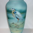Fenton Glass Buffet Blue "Heron" Bird 9" Vase Ltd Ed #2/24 M Kibbe by Mosser