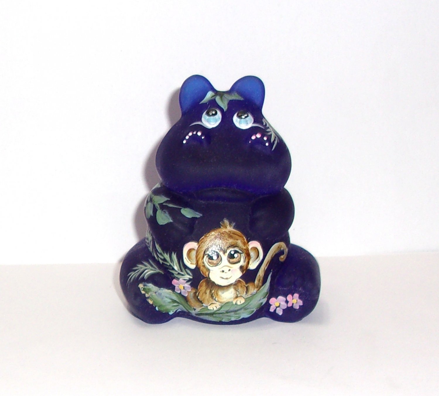 Fenton Glass Cobalt Blue Midnight Monkey Hippo Figurine Ltd Ed #8/30 M Kibbe