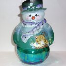 Fenton Glass Teal Carnival Winter Nap Kitten Snowman Fairy Light Ltd Ed #18/30