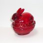 Mosser Glass Red Easter Bunny Rabbit On Nest Basket Candy Dish Box Glows